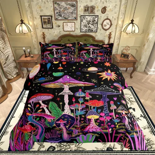 Miniatura 43 de Castle Fairy Juego de edredón tamaño twin con lobo, animales salvajes y plantas, exótico, bohemio, loto misterioso, colección de cama suave