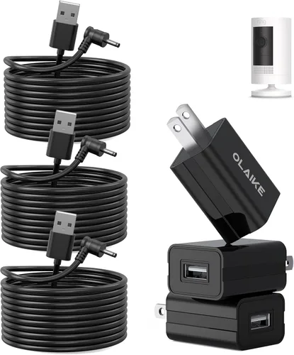 Miniatura 17 de OLAIKE Paquete de 2 cables de carga de 16 pies para batería Ring Stick Up Cam/Plug-in y Ring Spotlight Cam Battery, adaptador de corriente