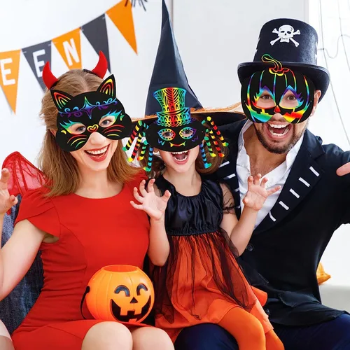 Miniatura 6 de Max Fun 36 máscaras de Halloween para arañar, kit de manualidades para niños, cumpleaños, cosplay, decoración de aula, papel mágico para rascar