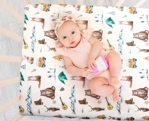 Miniatura 2 de Juego de 4 sábanas ajustables unisex para cuna, diseño de animales del bosque del bosque, de madera, neutro, para bebés, niños o niñas, bosque