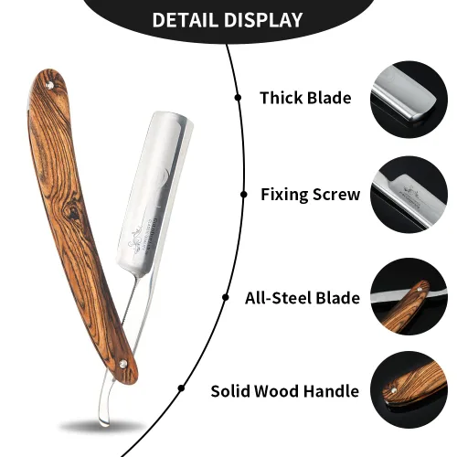 Miniatura 2 de Maquinilla de afeitar recta con mango de madera listo para peluquería de hombres, kit de afeitar de borde recto, maquinilla de afeitar profesional