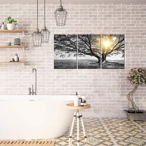 Miniatura 2 de Biuteawal Arte de pared de 3 piezas de árbol blanco y negro al amanecer cálido paisaje fotográfico, impresiones en lienzo de árbol de la vida
