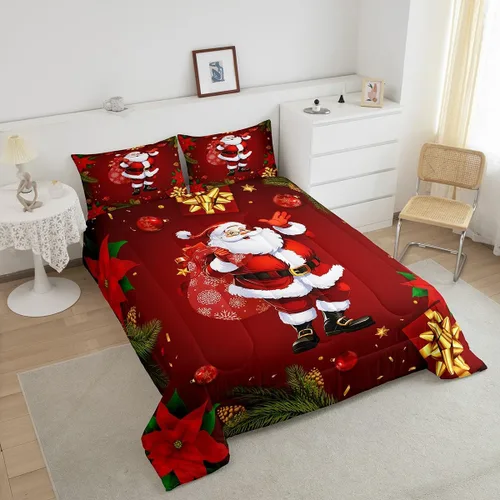 Miniatura 3 de Erosebridal Juego de edredón de Papá Noel tamaño matrimonial para niños y niñas, edredón de plumón de Feliz Navidad, juego de ropa de cama