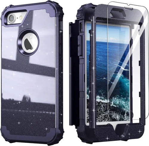 Miniatura 28 de IDweel Funda para iPhone 8, para iPhone 7 con protector de pantalla, 3 en 1, híbrida resistente a prueba de golpes, funda de policarbonato duro