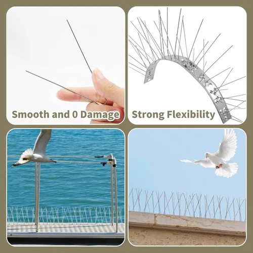 Miniatura 3 de Paquete de 10 picos para pájaros de acero inoxidable de 11 pies, picos para pájaros para exteriores para mantener alejados a los pájaros, clavos