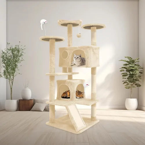 Aotaide - Árbol para gatos de 54 pulgadas, torre para gatos de varios niveles, 2 cuevas acogedoras, postes rascadores, escalera de escalada, bolas