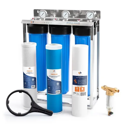 Miniatura 14 de Aquaboon Sistema de filtro de agua para toda la casa de 3 etapas con prefiltro, bloque de carbón de 20x4.5, filtros para hierro y manganeso