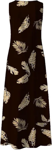 Miniatura 4 de AMXYFBK Vestidos para mujer, de verano, cuello redondo, sin mangas, estampado floral, acampanado, bohemio, con bolsillo