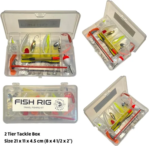 Miniatura 3 de Juego de combinación de pesca de peces K aparejados y listos. Caña compacta de 3 secciones de 66.9 in 5 pies 7 pulgadas, caja de aparejos y aparejos