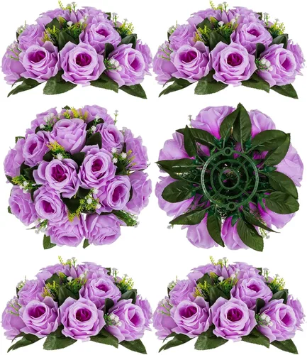 Miniatura 23 de BLOSMON Bolas de flores, centros de mesa de rosas de boda: 2 piezas de flores falsas carmesí decoración de bolas de besos Arreglos florales