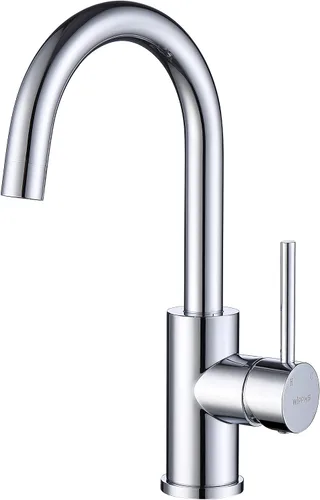 Grifo de barra de un solo orificio cromado, grifos de fregadero de cocina pequeños con líneas de suministro frías y calientes, grifo moderno de Cromo