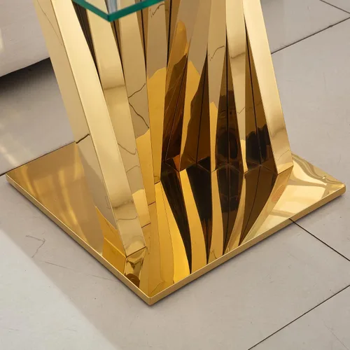 Miniatura 103 de Mesa de centro de cristal de lujo, mesa de centro de sofá de 47 pulgadas con marco de acero inoxidable dorado y parte superior de vidrio negro, mesa