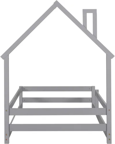 Miniatura 8 de Cama Montessori de madera tamaño individual con cabecera y cercas en forma de casa, cama de plataforma completa para niños, niñas, niños, altura Gris
