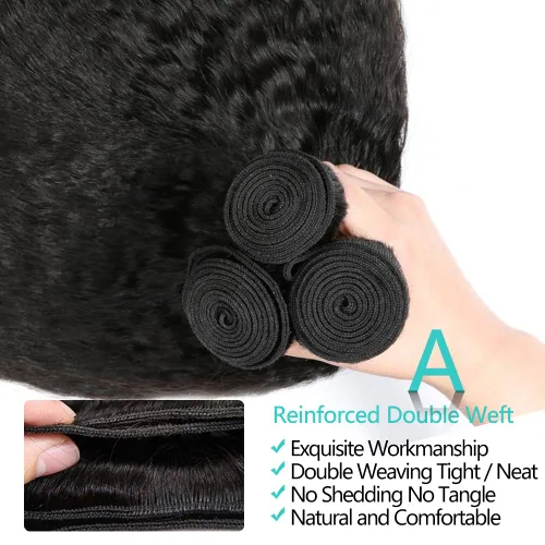 Miniatura 2 de 10A Kinky Straight 3 paquetes de cabello brasileño 10 10 10 pulgadas Yaki recto virgen brasileño extensiones de cabello humano sin enredos sin