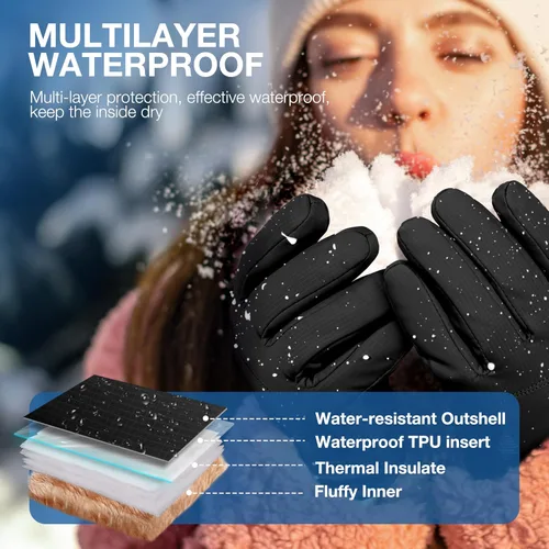 Miniatura 3 de SIMARI Guantes cálidos impermeables de invierno para mujeres y hombres con dedos para pantalla táctil, esquí, nieve, viento, para clima frío