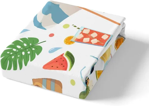 Miniatura 4 de Castle Fairy Juego de sábanas bajeras de verano con diseño botánico de hojas de palma, tamaño individual, diseño de acuarela, lindas frutas