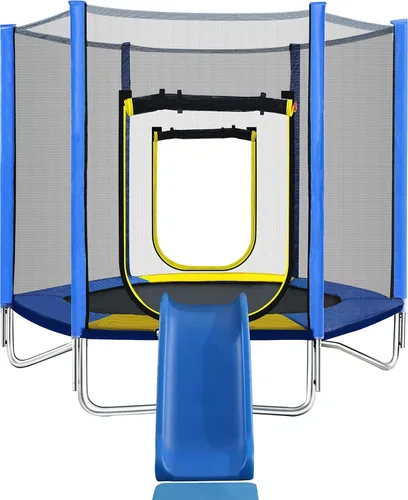 Merax - Trampolín para niños de 7 pies con red de seguridad, tobogán y escalera, fácil de montar, redondo, para recreación al aire libre