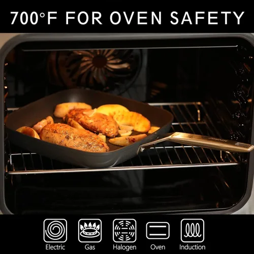 Miniatura 7 de MsMk - Sartén cuadrada con tapa de 9.5 pulgadas, sartén de parrilla antiadherente de titanio y cerámica, mango Stay-Cool, compatible con todas