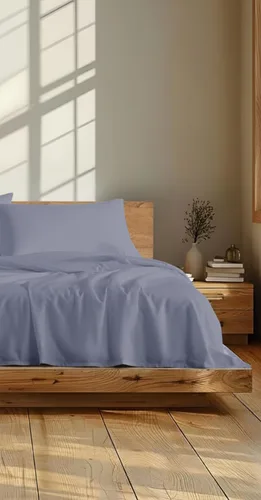 Miniatura 6 de Linen Closet Juego de sábanas de 4 piezas, 100% algodón orgánico, tamaño matrimonial, color azul, 300 hilos, colores naturales de la tierra, sábana