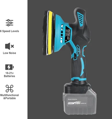 Miniatura 6 de Kit de pulidor inalámbrico para automóvil compatible con batería Makita de 18 V, amortiguador orbital de 6 pulgadas, ajustable de 6 velocidades