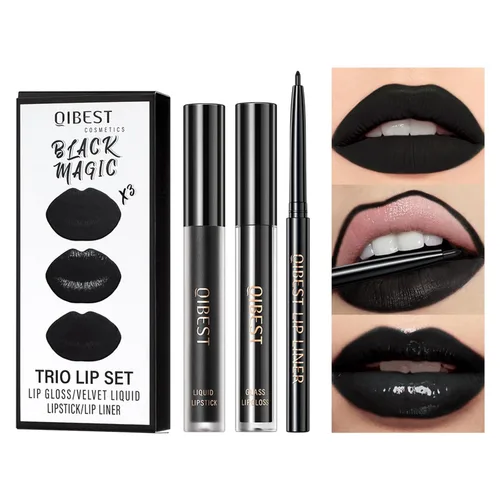 Miniatura 11 de QiBest 7 piezas de lápiz labial líquido mate y 1 pieza de set de maquillaje para labios voluminizadores, set de maquillaje de labios pigmentado