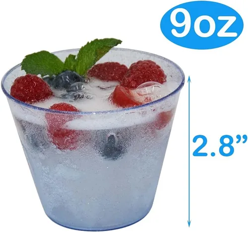Miniatura 2 de Homy Feel Vasos de plástico con purpurina azul de 9 onzas, 100 unidades, tazas desechables de cóctel y vino para fiesta de boda