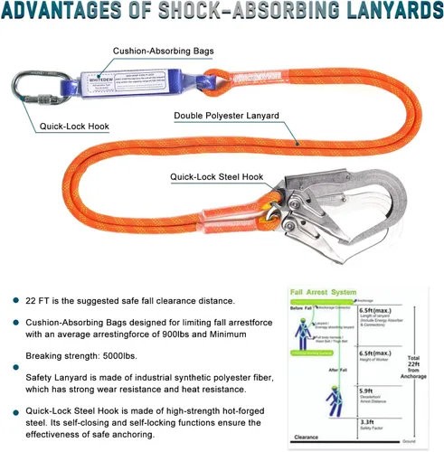 Miniatura 3 de Kit de protección contra caídas de arnés de seguridad con cordón de absorción de golpes, arneses de trabajo para techos, arnés de seguridad