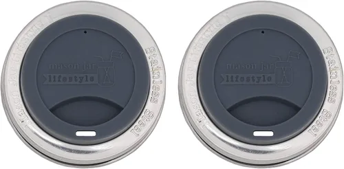 Miniatura 22 de Tapa de silicona para beber con banda de acero inoxidable para tarros Mason (Americana multicolor, boca regular)