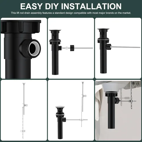 Miniatura 7 de KENES Conjunto de tapón de drenaje para lavabo de baño con varilla de elevación, drenaje de lavabo de níquel cepillado con desbordamiento, conjunto