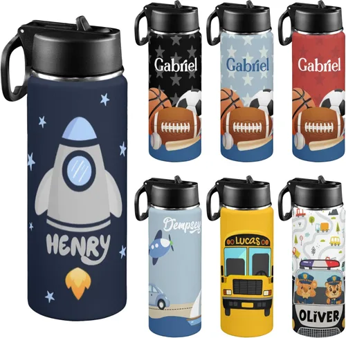Miniatura 19 de Personalized Kids Water Bottle with Name, 18oz Insulated Stainless Steel Straw, Leak Proof BPA-Free Water Bottle for School, Sports & Travel, Custom