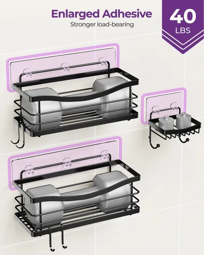 Miniatura 6 de ODesign Estante organizador de ducha de acero inoxidable SUS304 para almacenamiento de baño y cocina, estante adhesivo sin perforaciones con 4 Negro