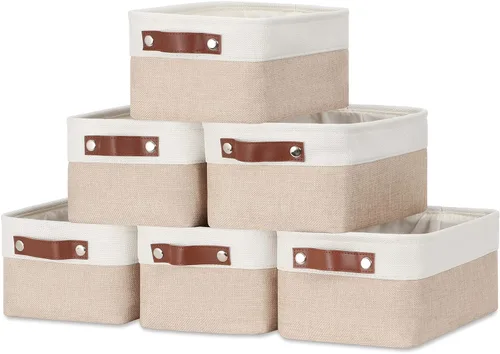 Miniatura 8 de DULLEMELO Juego de 4 cubos de almacenamiento, cesta de almacenamiento de tela para estantes, armario, cuarto del bebé, almacenamiento de juguetes