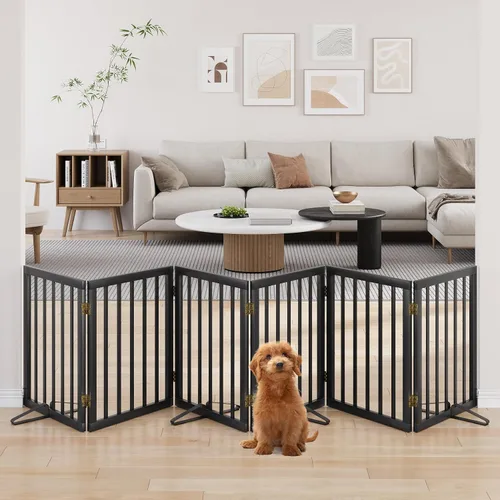 Miniatura 17 de Puerta plegable negra para mascotas de 18-55 pulgadas para escaleras y puertas, valla de puerta para cachorros