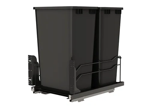 Rev-A-Shelf Bote de basura doble extraíble para debajo de gabinetes de cocina, 50 cuartos, 12.5 galones con rieles de cierre suave para gabinetes