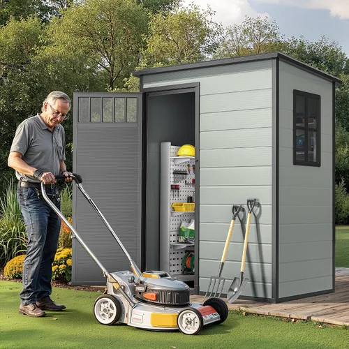 Miniatura 3 de DWVO Cobertizo de almacenamiento para exteriores de 5 x 3 pies con estilo de valla y ventanas laterales, piso y puertas con cerradura, cobertizo