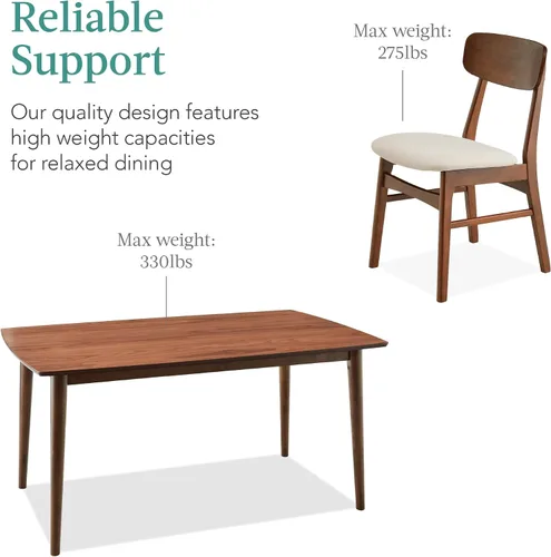 Miniatura 6 de Best Choice Products Juego de mesa de comedor de madera de 7 piezas, moderno de mediados de siglo, mesa de cocina con 6 sillas, cojines tapizados