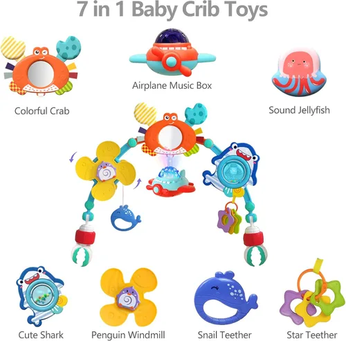 Miniatura 5 de Arco musical para cochecito de bebé, juguetes de asiento de automóvil de viaje, accesorio para cuna de arco de juego, móvil para cuna, barra de arco