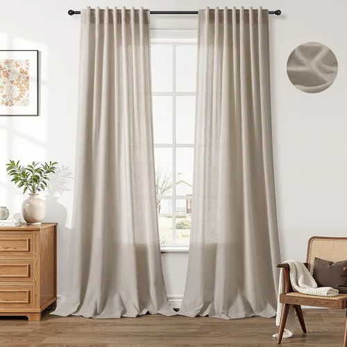 Miniatura 25 de Aersas Aqua Green Linen Curtains 84 Inches Long 2 Panels Set Back Tab Rod Pocket Living Room Curtain Farmhouse Rustic Light Filtering Hook Drapes