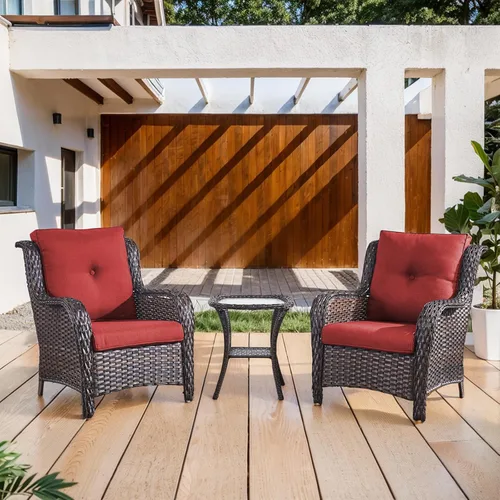 Miniatura 64 de Belord Juego de muebles de exterior, sillas de mimbre para patio, muebles de ratán de 3 piezas con mesa auxiliar, juegos de sillas bistró de patio