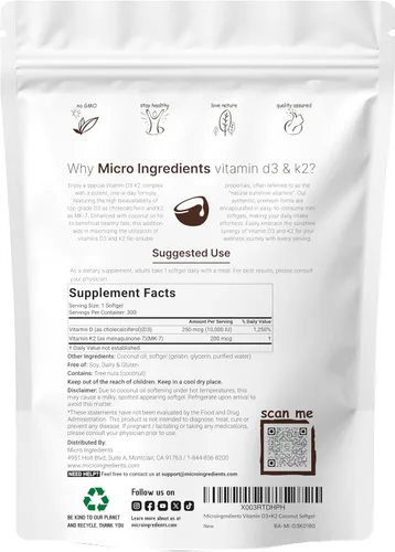 Miniatura 3 de Micro Ingredients Vitamina D3 10,000iu + K2 200mcg de aceite de coco cápsulas blandas y proteína de colágeno múltiple en polvo, paquete de 2