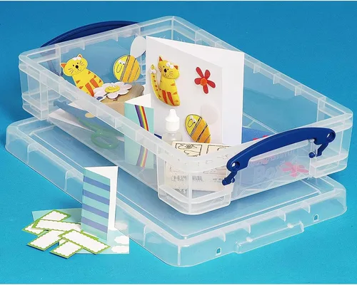 Miniatura 6 de Really Useful Box Contenedor apilable de plástico de 4 litros con tapa a presión y asas de bloqueo de clip integradas para organización del hogar
