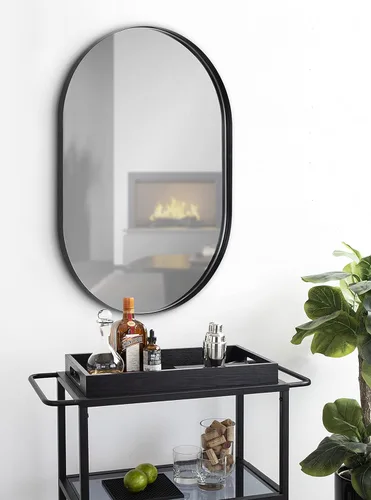 Miniatura 2 de Kate and Laurel Rollo Modern - Espejo de pared ovalado con cápsula, 20 x 30 pulgadas, color negro, espejo decorativo con marco de metal geométrico
