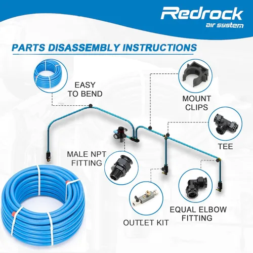 Miniatura 2 de Sistema de aire rápido de 3/4 x 100 pies, 3 vías de salida de HDPE, sistema de tuberías comprimidas de aire comprimido de aluminio con bloques