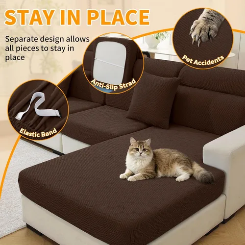 Miniatura 5 de XINEAGE Funda de diván para sofá en forma de L, fundas de sofá modular para mascotas, funda de asiento de sofá antideslizante lavable, fundas