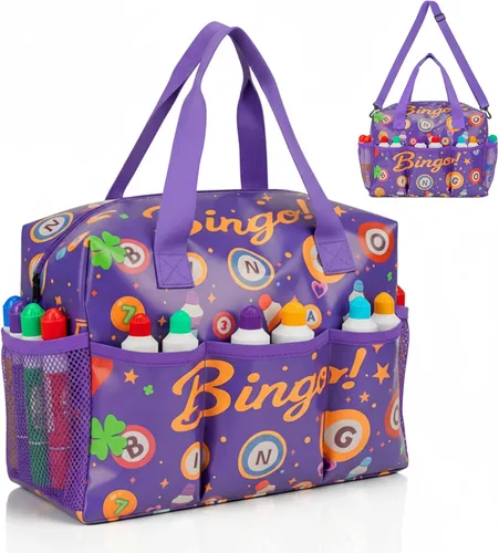 Miniatura 8 de Bolsa de bingo con bolsillos para Bingo Daubers Dabbers Dobbers Dotters resistente al agua, accesorios para juegos de bingo para adultos y personas