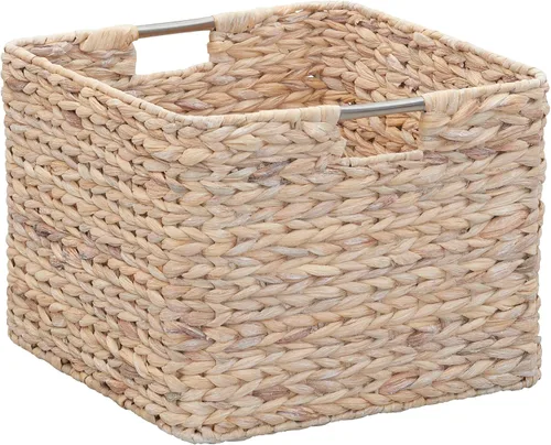 Miniatura 9 de Household Essentials Cesta tejida cuadrada, cubo de cuerda de papel con asas de acero inoxidable, gris