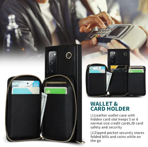Miniatura 4 de Asuwish Funda de teléfono para Samsung Galaxy S20 FE 5G de 6.5 pulgadas con protector de pantalla y soporte para tarjetas con cremallera, soporte