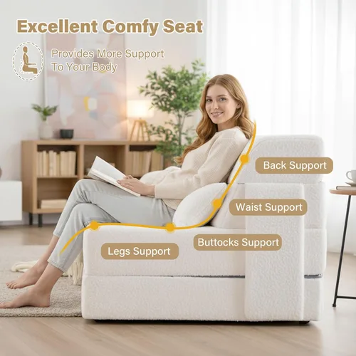Miniatura 4 de Tiita - Colchón plegable convertible para sofá cama con almohada y bolsillo lateral, colchón de tela de felpa para el suelo, funda lavable