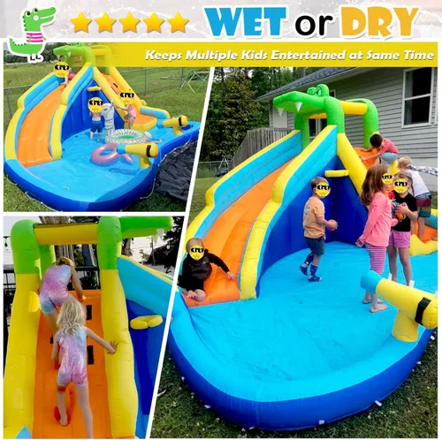 Miniatura 3 de Parque acuático inflable de la casa de la despedida - Diapositiva para niños con soplador de aire, piscina de salpicaduras y diseño de castillo