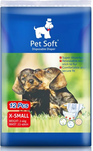 Pet Soft, pañales desechables para mascotas, perros, cachorros, 12 unidades, 72 pañales, XXS--XL, xs